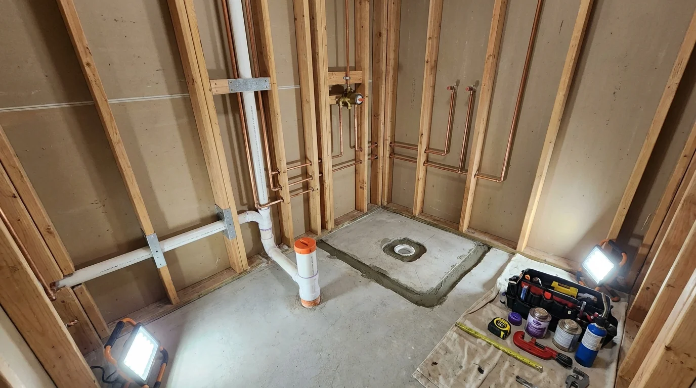 Bathroom rough-in plumbing during remodel by Johns Plumbing LLC in Maricao