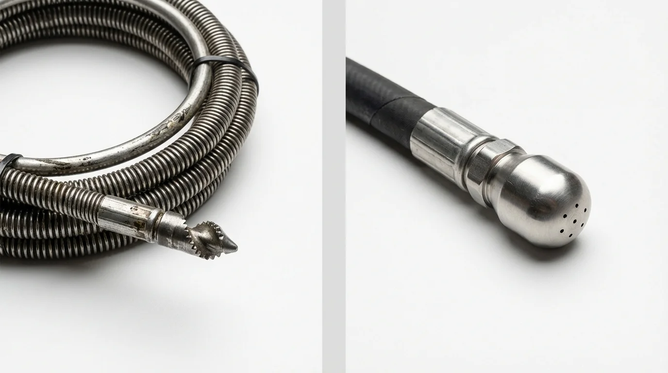 Drain snake cable and hydro jetting nozzle used for drain cleaning in Maricao, PR