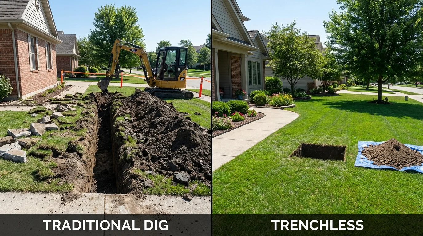 Trenchless sewer repair with minimal yard damage versus traditional excavation in Maricao, PR